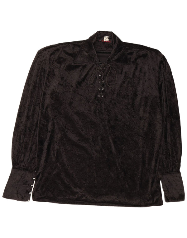 ВИНТАЖНАЯ женская бархатная блузка с длинным рукавом, топ UK 20 2XL, черный