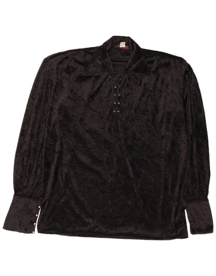 ВИНТАЖНАЯ женская бархатная блузка с длинным рукавом, топ UK 20 2XL, черный