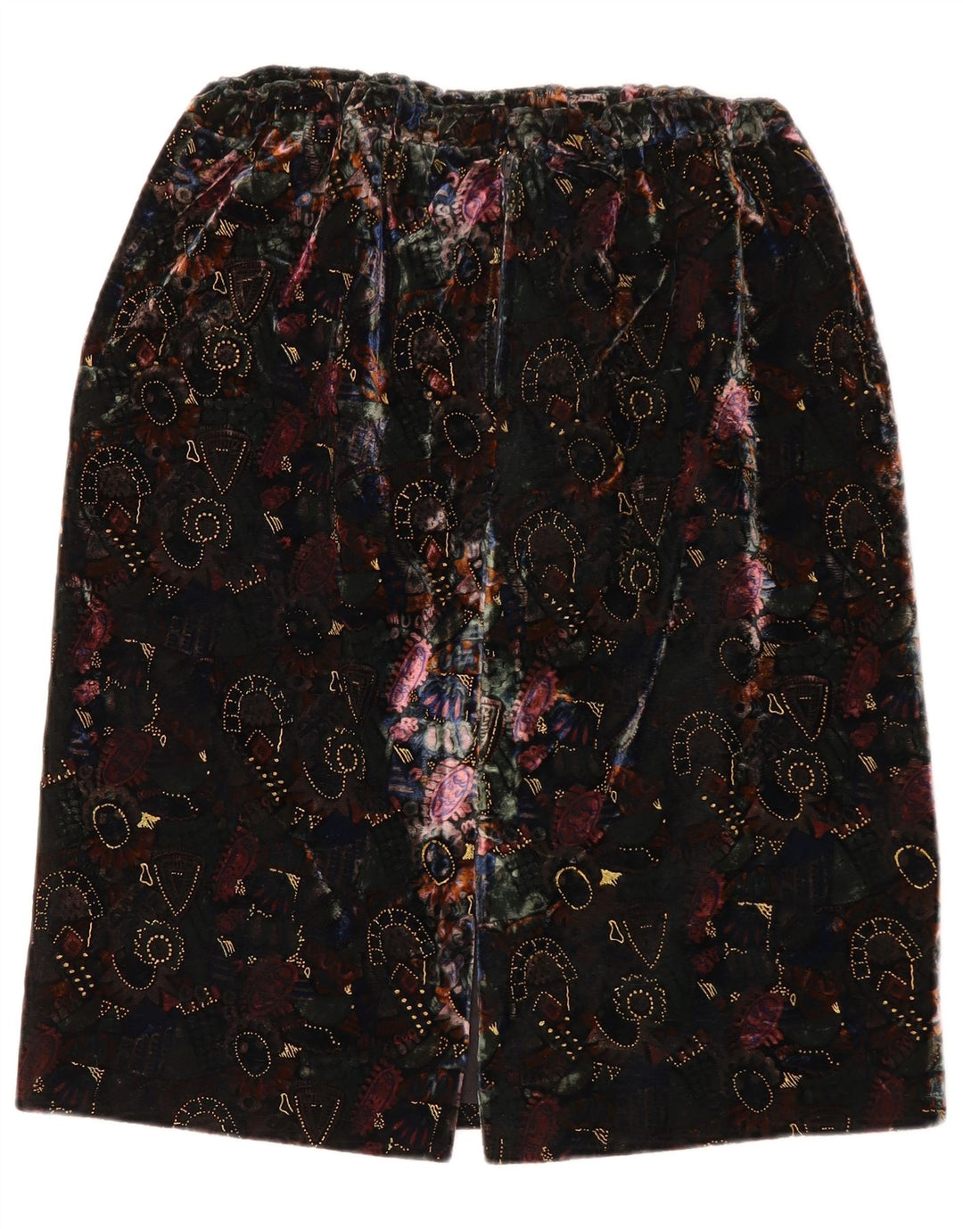 Винтажная женская бархатная прямая юбка с абстрактным узором W28, средний черный цвет