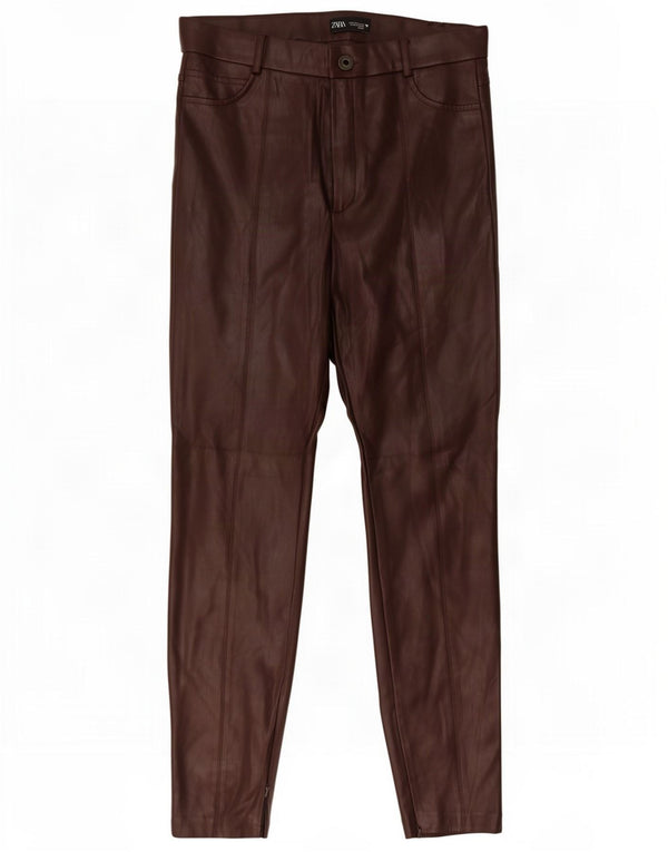 Zara Женские узкие брюки из искусственной кожи, большие W30 L29, коричневые полиэтиленовые