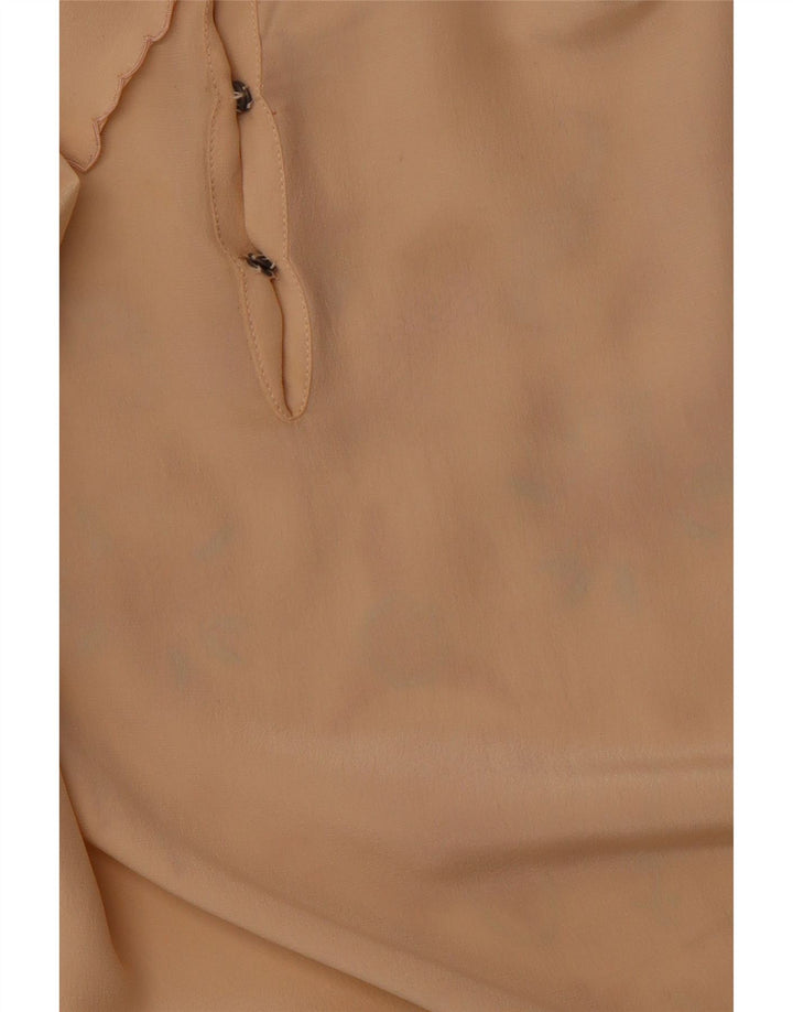 ВИНТАЖНАЯ женская блузка-рубашка с длинным рукавом EU 36, маленькая, бежевый, шелковый цветочек