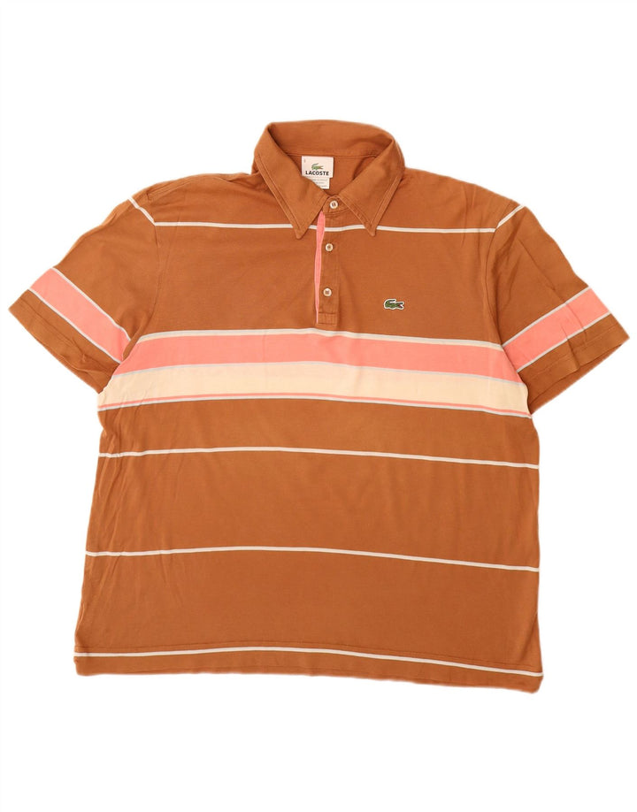 Мужская рубашка-поло Lacoste, размер 6 XL, хлопковая коричневая полоска