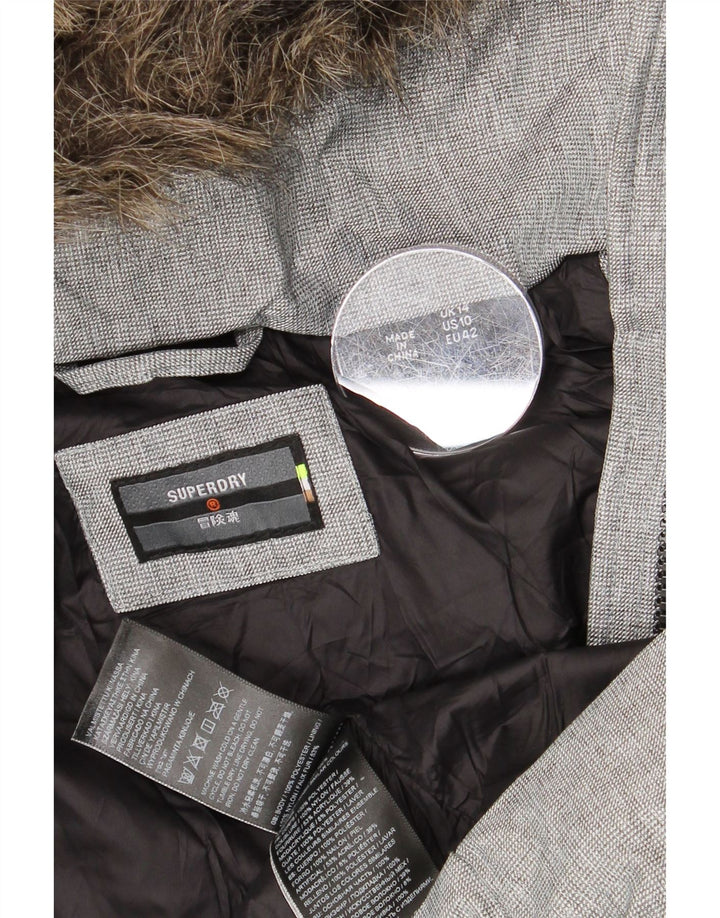 SUPERDRY Женская утепленная куртка с капюшоном UK 14, большой серый полиэстер