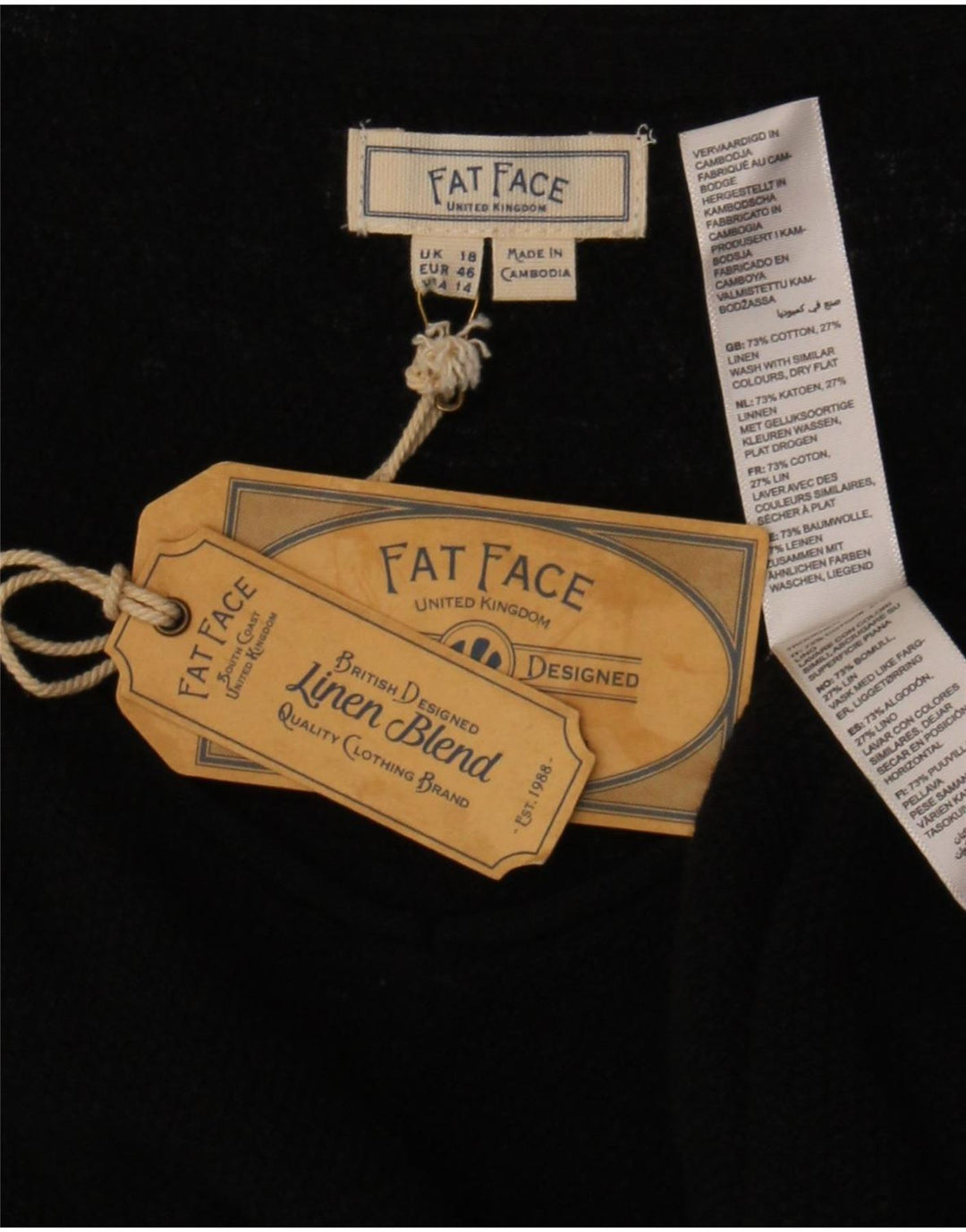 Женская блузка Fat Face Top UK 18 XL, черный хлопок