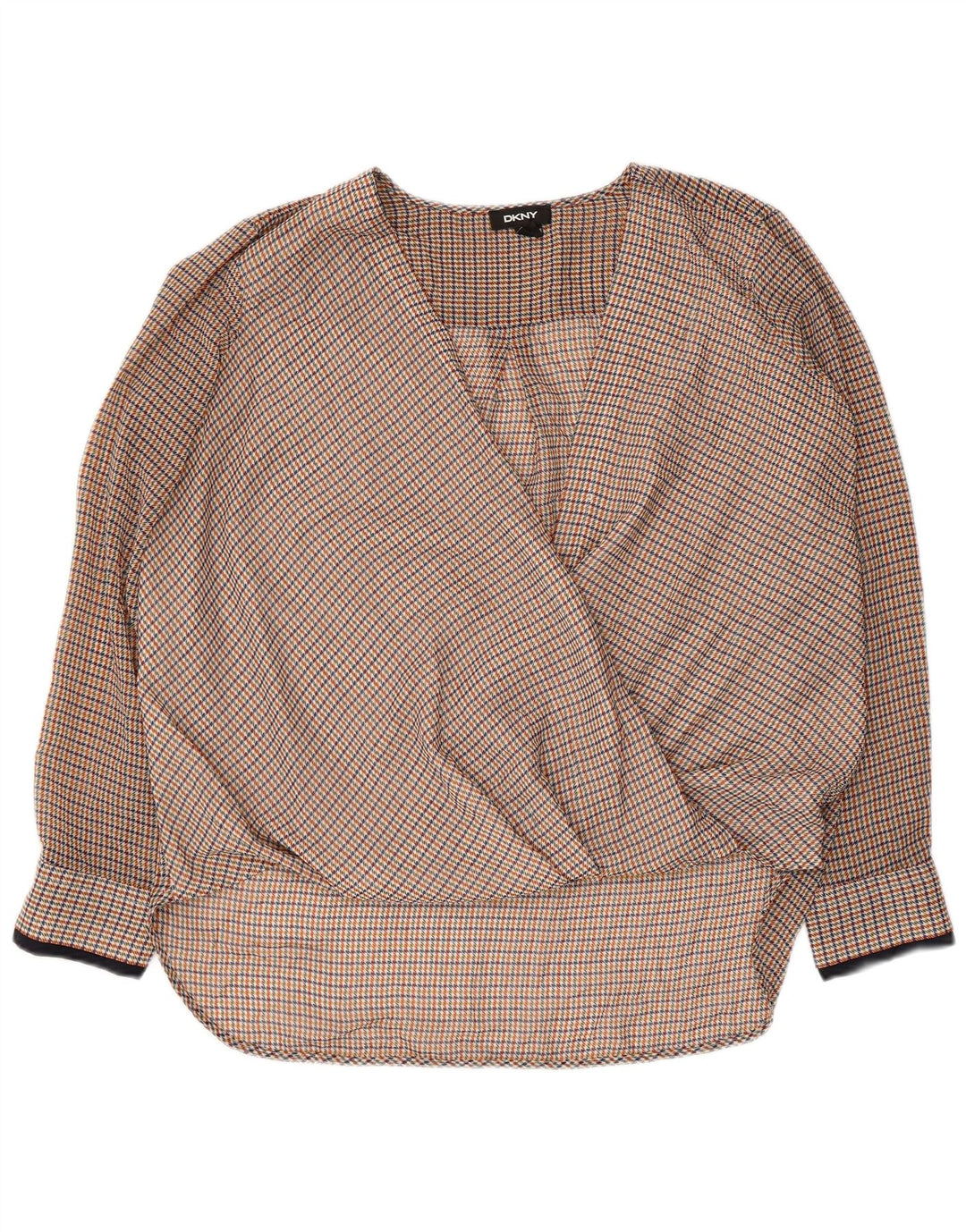 Женская блузка с длинным рукавом DKNY, Великобритания, 16, большой разноцветный узор «гусиные лапки»