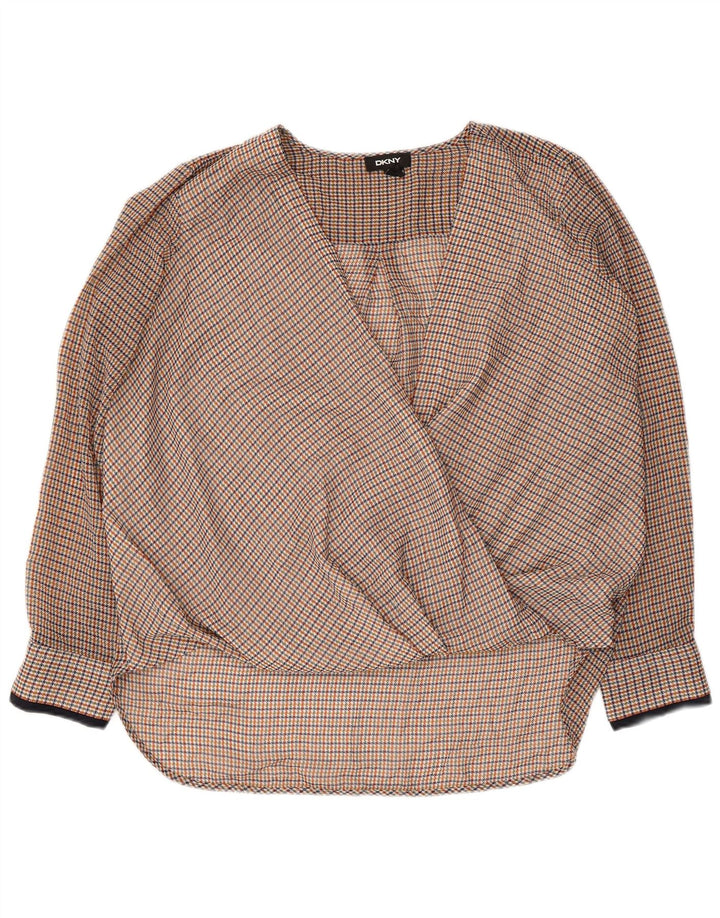 Женская блузка с длинным рукавом DKNY, Великобритания, 16, большой разноцветный узор «гусиные лапки»