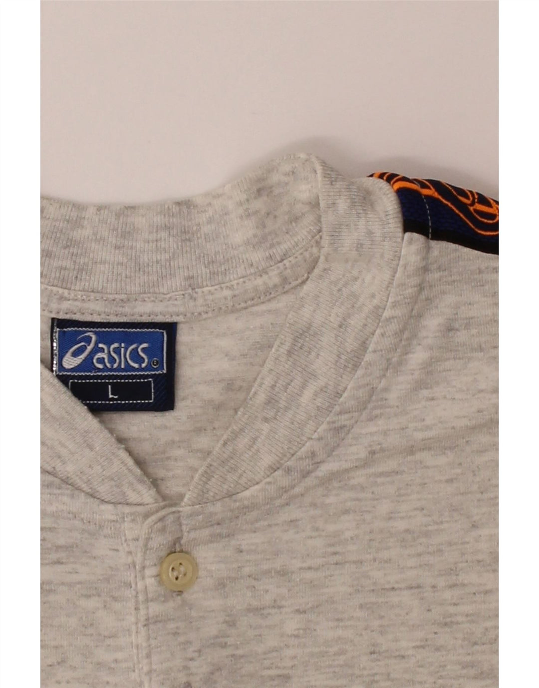 ASICS Mens Graphic T-Shirt Top Large Grey Colourblock Vintage Asics and Second-Hand Asics from Messina Hembry 