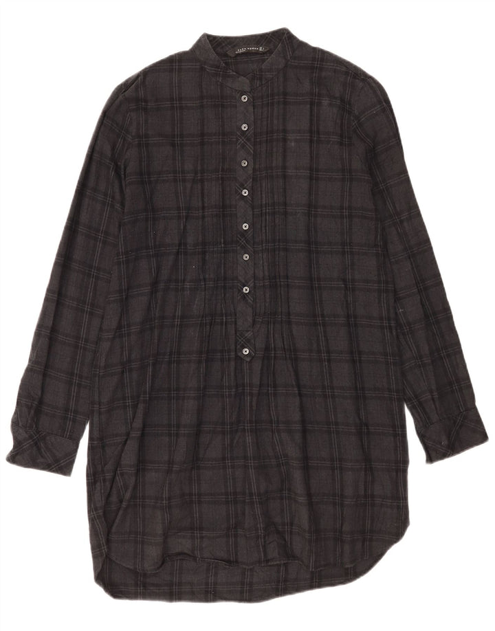 Женское платье прямого кроя с длинными рукавами Zara UK 14, средний серый цвет в клетку