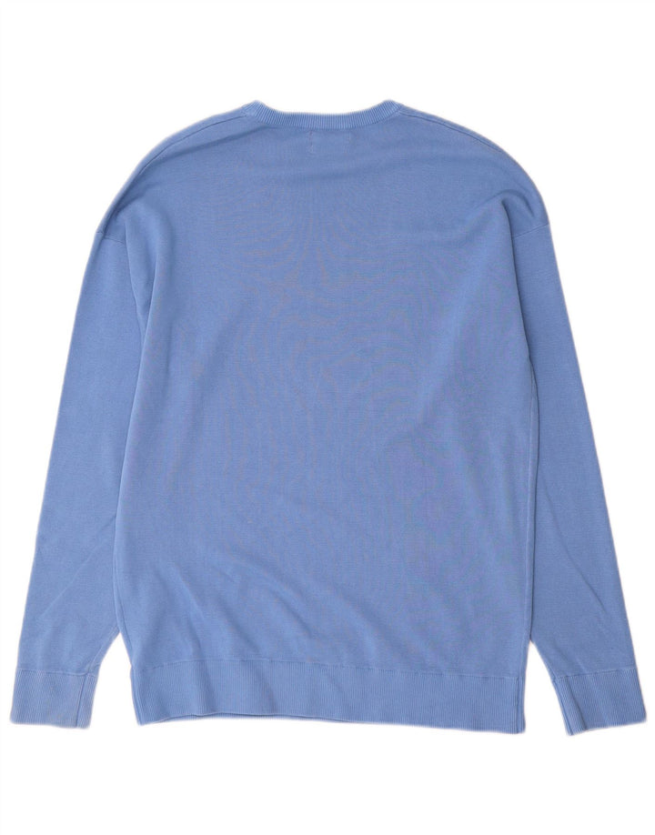 Мужской джемпер с круглым вырезом Massimo Dutti, средний синий хлопковый свитер