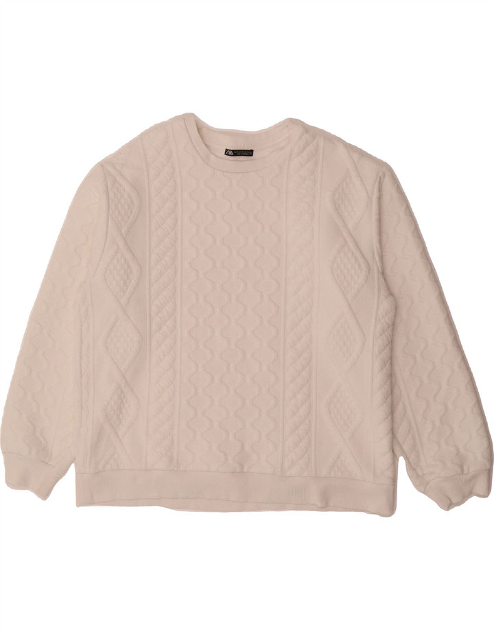 ZARA Womens Oversized Sweatshirt Jumper UK 14 Medium White Cotton Vintage Zara and Second-Hand Zara from Messina Hembry 
