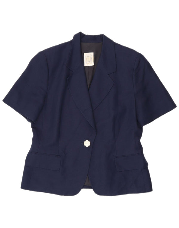 Ferre Womens 001 1 Button Short Sleeve Blazer Jacket UK 18 XL Navy Blue
