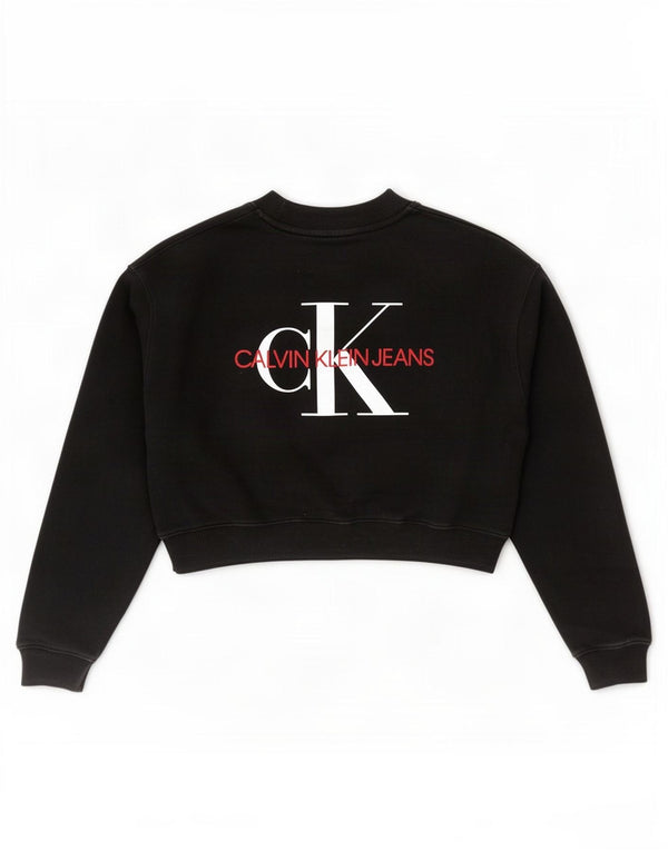 Calvin Klein Jeans Womens Crop Graphic Sweatshirt Jumper UK 10 Small Black