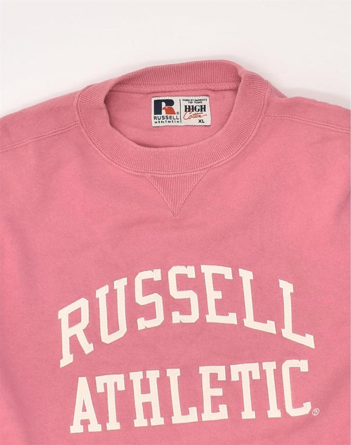 RUSSELL ATHLETIC Womens Crop Graphic Sweatshirt Jumper UK 18 XL Pink | Vintage Russell Athletic | Thrift | Second-Hand Russell Athletic | Used Clothing | Messina Hembry 