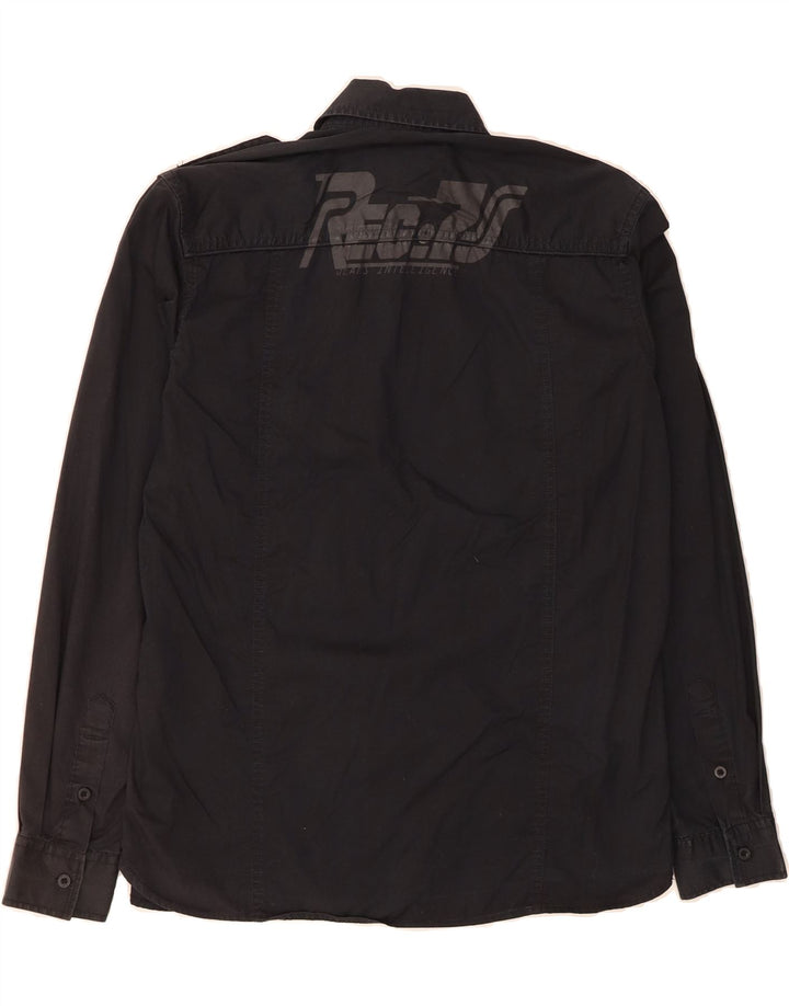 JACK & JONES Mens Graphic Military Shirt Small Black Cotton Vintage Jack & Jones and Second-Hand Jack & Jones from Messina Hembry 
