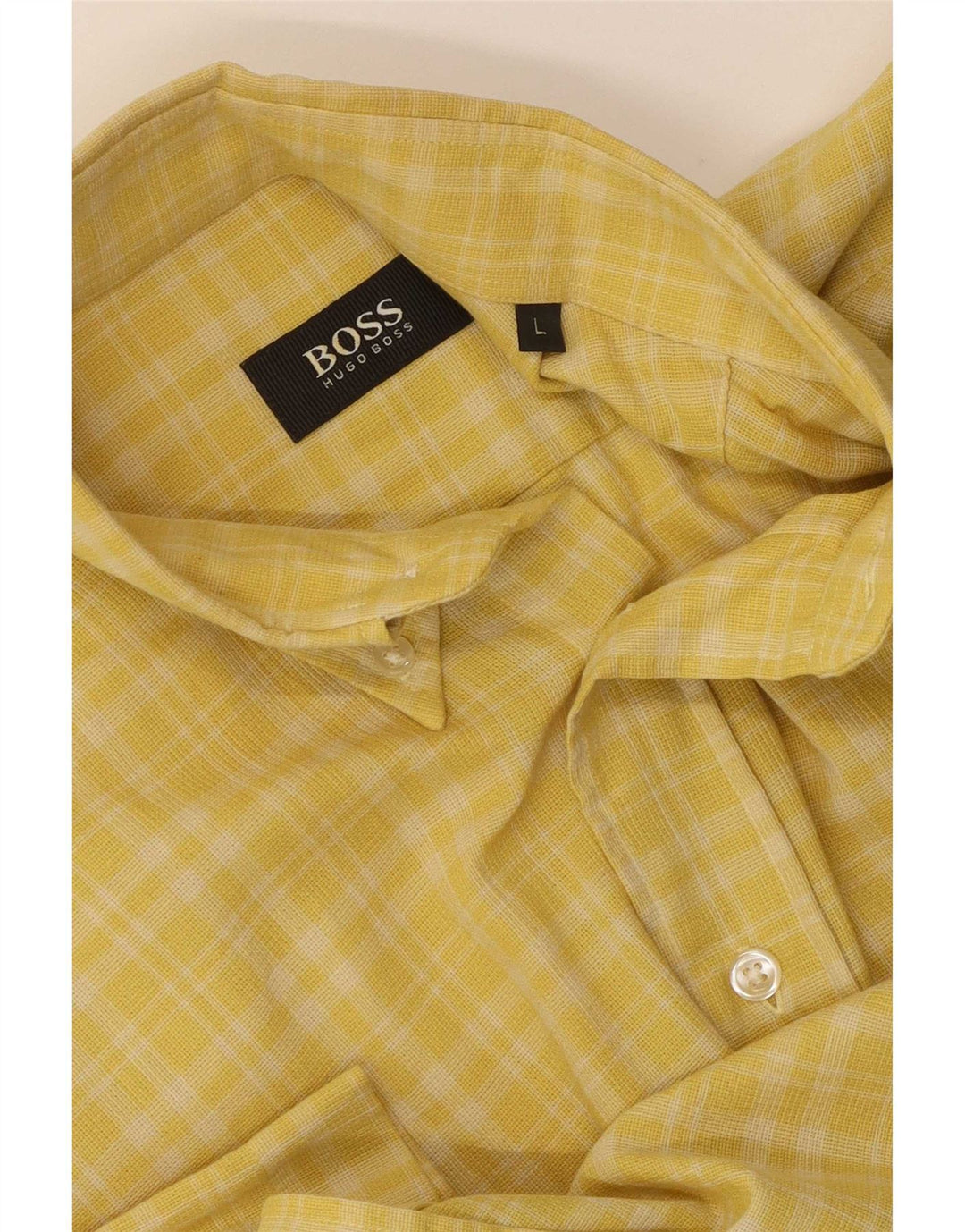 Мужская рубашка с коротким рукавом Hugo Boss, большая желтая клетка, хлопок
