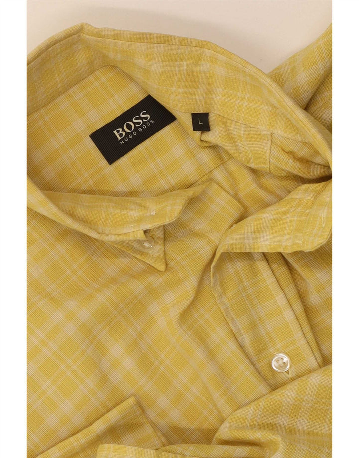 Мужская рубашка с коротким рукавом Hugo Boss, большая желтая клетка, хлопок