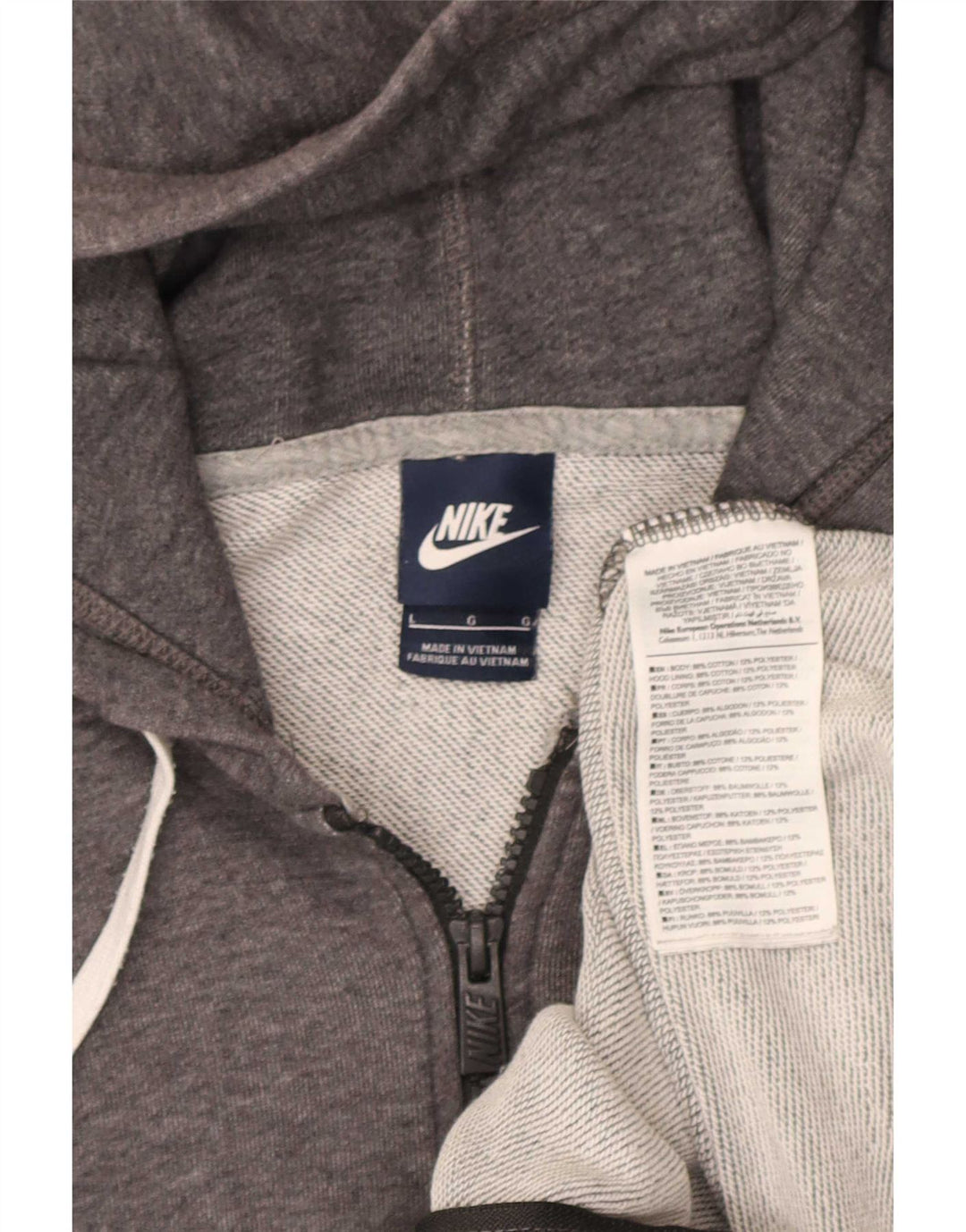 Мужской свитер с капюшоном на молнии Nike, большой серый, хлопковый