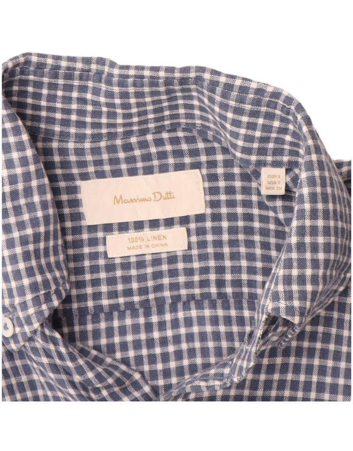 Мужская рубашка Massimo Dutti, маленькая синяя льняная клетка
