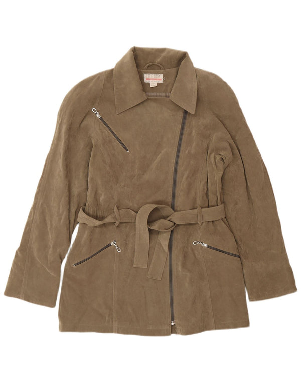 Винтажная женская замшевая куртка оверсайз UK 10, маленькая, бежевая