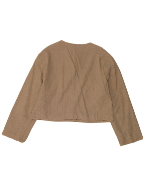 Zara Womens Crop 4 Button Blazer Jacket UK 14 Medium Beige Polyester