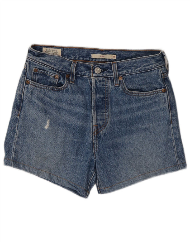 Женские джинсовые шорты Levi's на танкетке с эффектом потертости W26, маленькие синие, хлопок