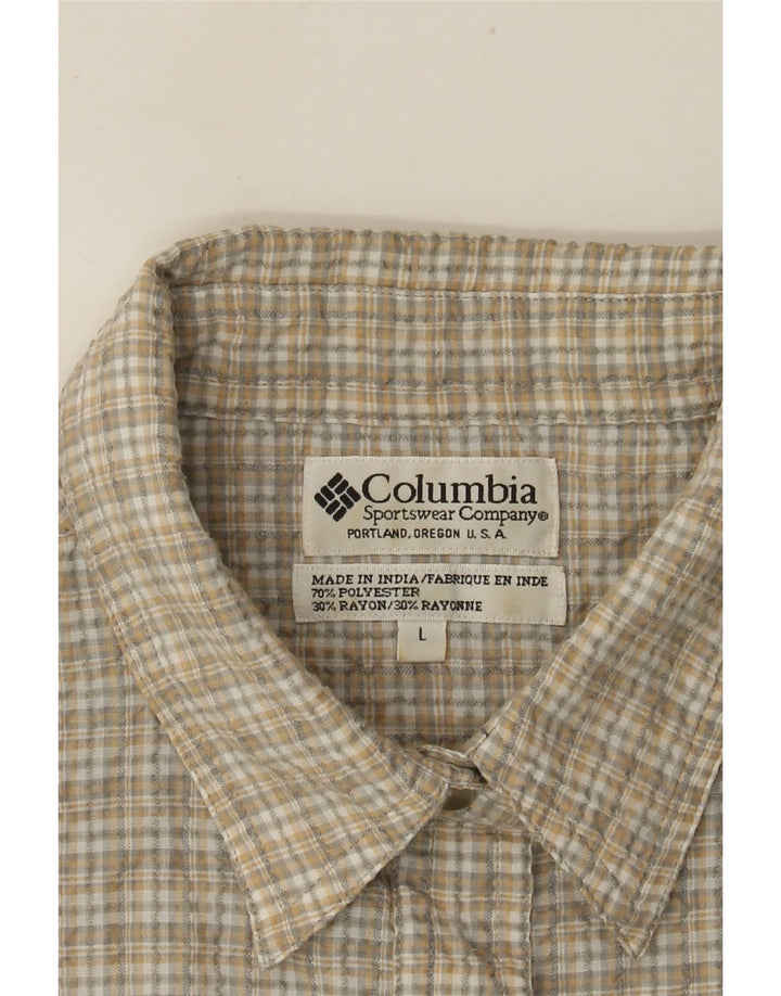 Женская рубашка с коротким рукавом COLUMBIA UK 16, большой полиэстер в бежевую клетку