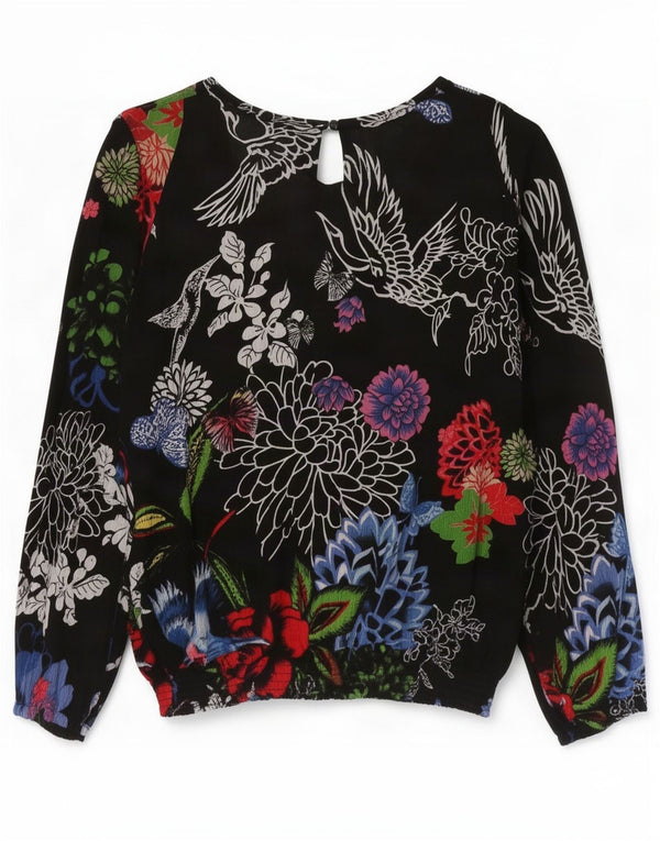 Женская блузка оверсайз с длинным рукавом Desigual, Великобритания, 18 XL, черная с цветочным принтом