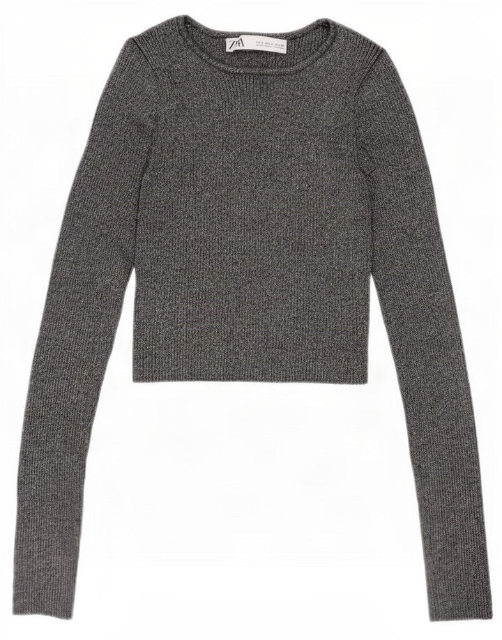 Женская укороченная блузка Zara UK 8, маленькая, вискоза с серебристыми крапинками