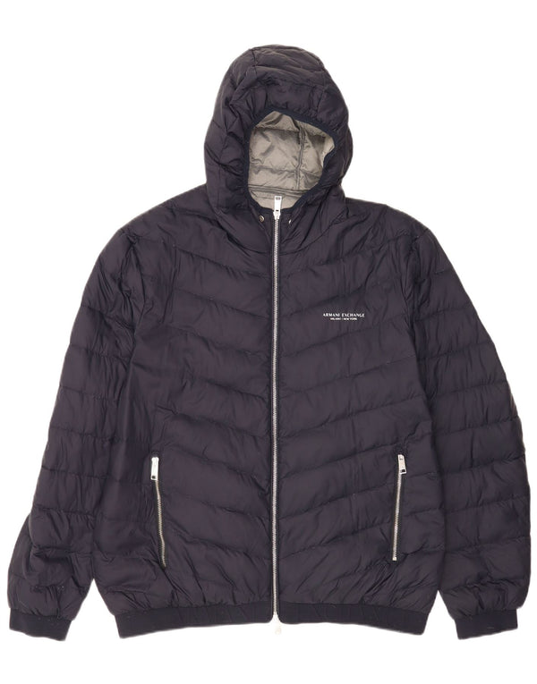 Мужская утепленная куртка с капюшоном Armani Exchange UK 42 XL Темно-синий полиамид