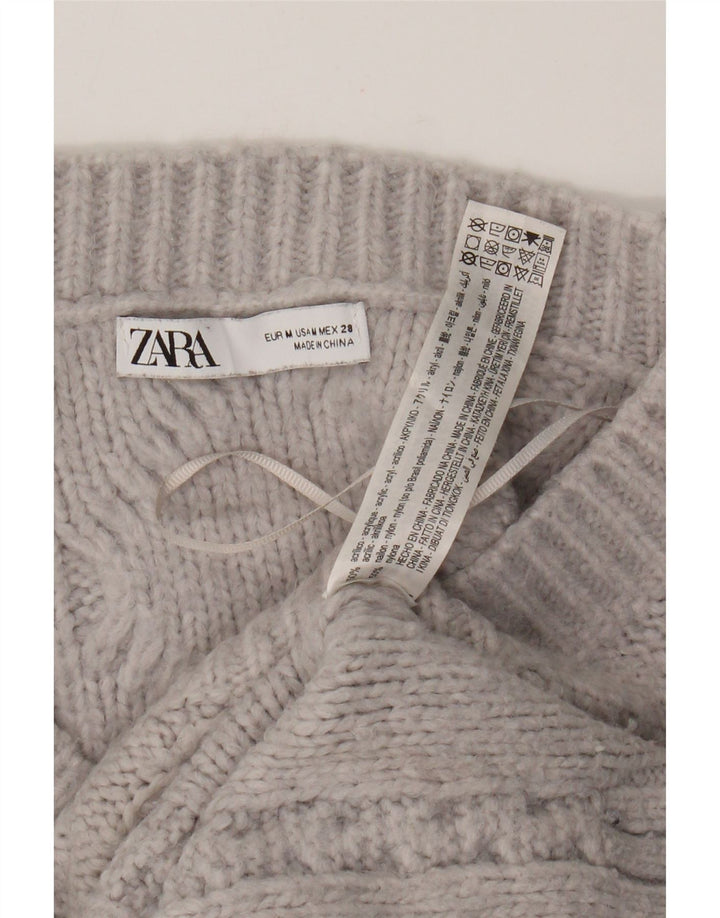 Женский укороченный джемпер с v-образным вырезом Zara UK 14, средний серый акрил