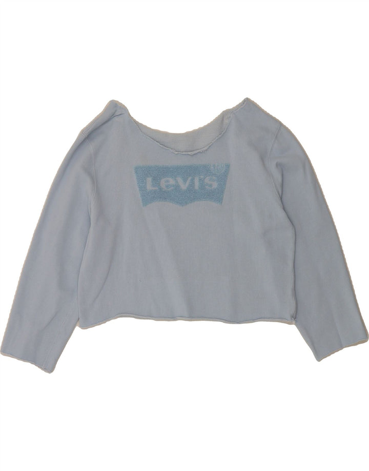 LEVI'S Womens Crop Graphic Sweatshirt Jumper UK 10 Small Blue Vintage Levi's and Second-Hand Levi's from Messina Hembry 