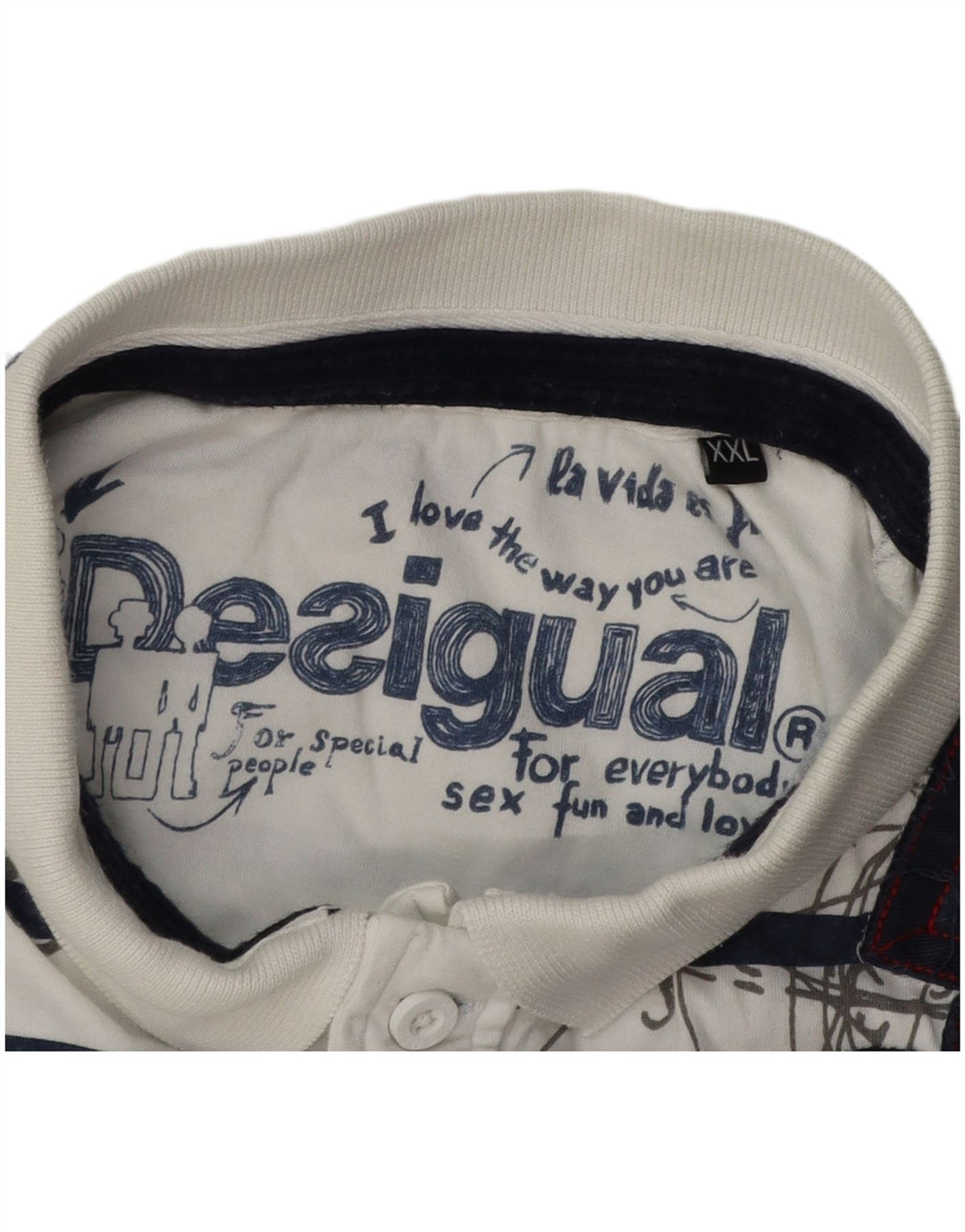 Мужская рубашка-поло с рисунком DESIGUAL 2XL, белая полоска