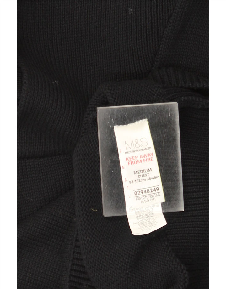 Мужской джемпер с отложным воротником Marks & Spencer, средний черный хлопковый свитер