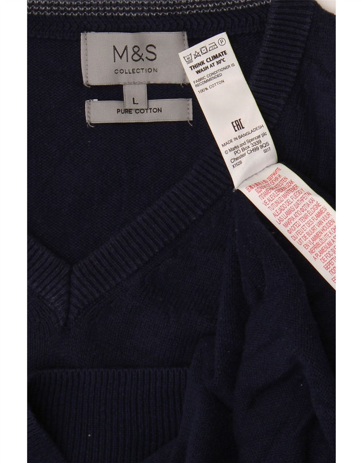 Мужской джемпер с v-образным вырезом Marks & Spencer, большой темно-синий хлопковый свитер