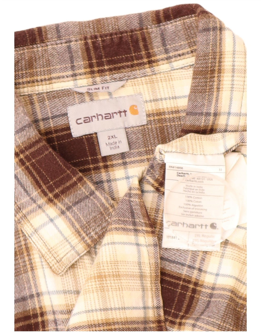 CARHARTT Мужская фланелевая рубашка приталенного кроя 2XL, коричневая клетка, хлопок