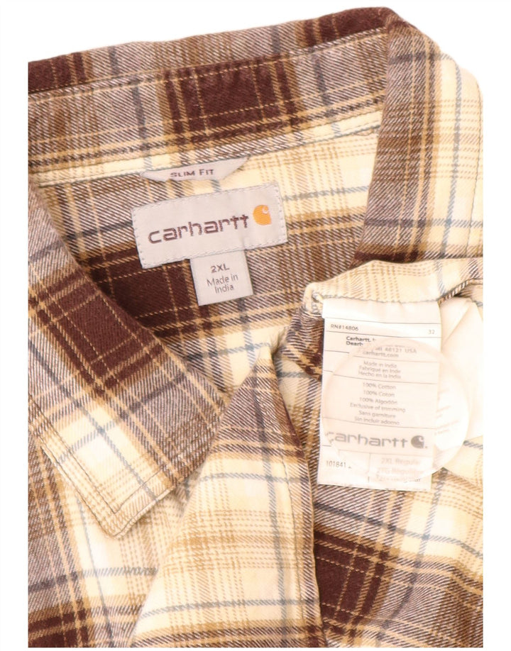 CARHARTT Мужская фланелевая рубашка приталенного кроя 2XL, коричневая клетка, хлопок