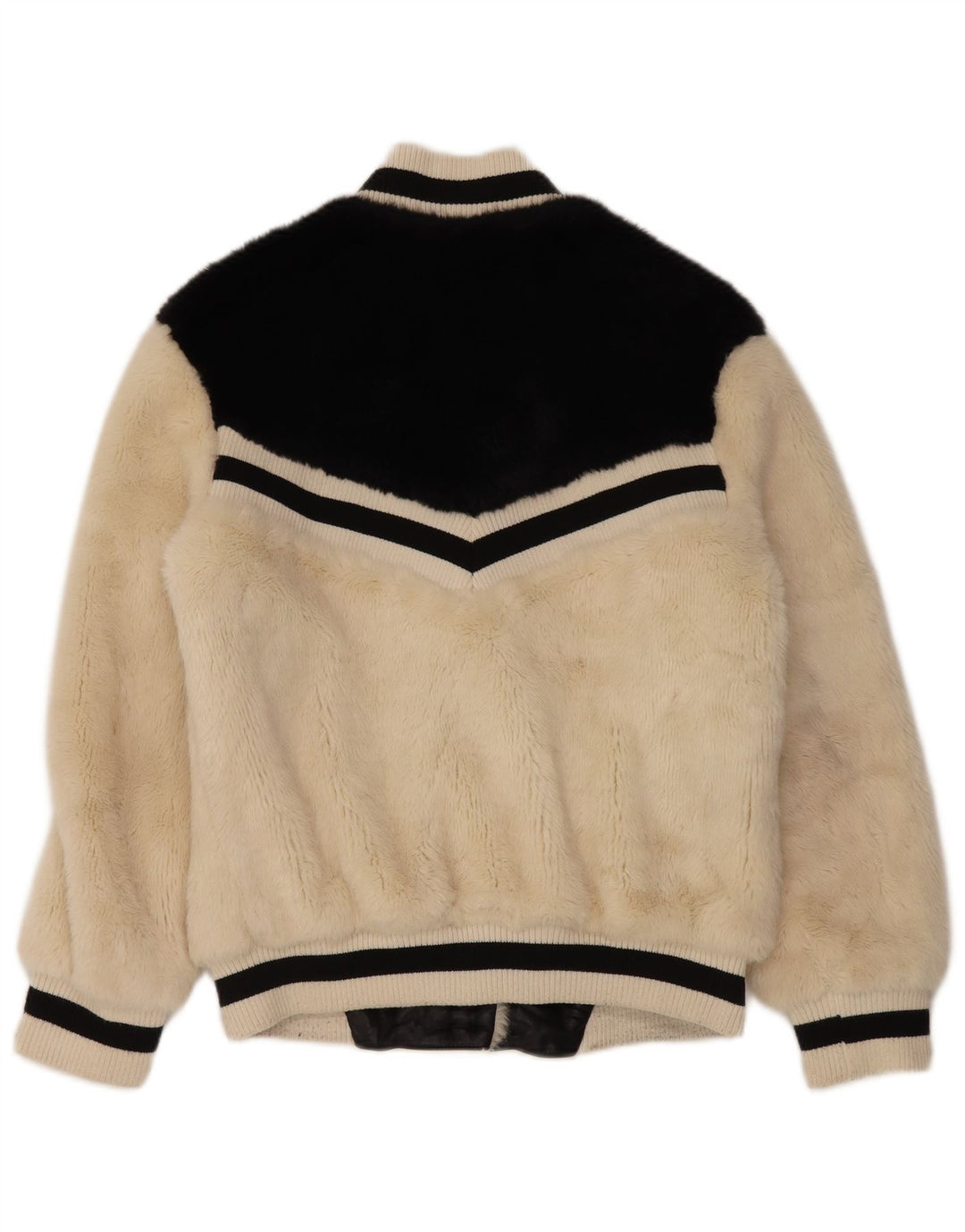 GUESS Женский бомбер из искусственного меха UK 14, средний бежевый, акрил с цветными блоками