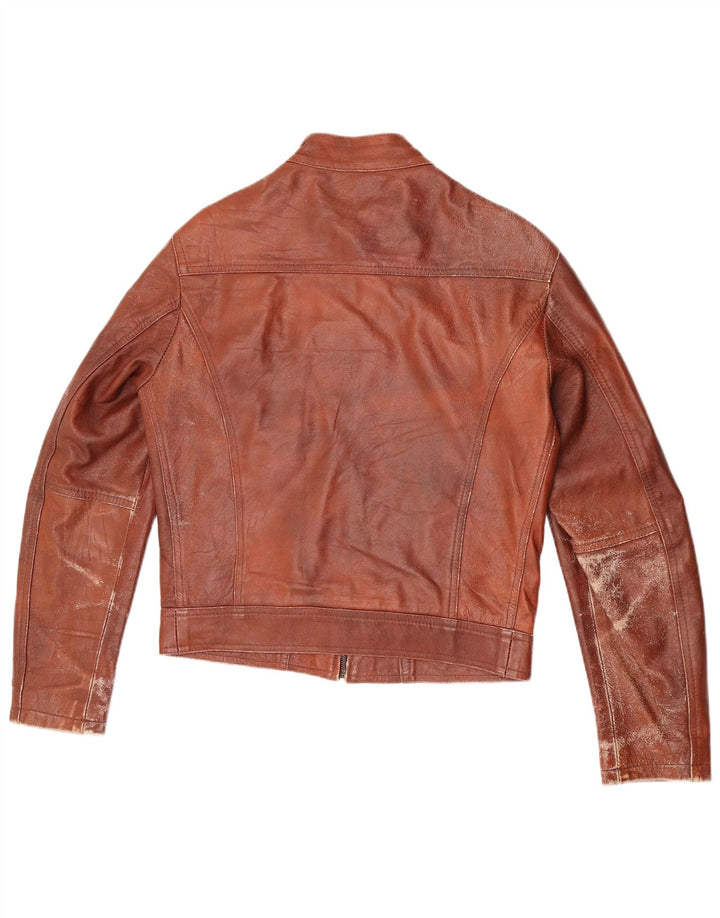 Винтажная женская укороченная кожаная куртка IT 48 XL Коричневая кожаная