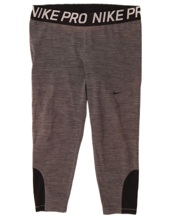 Женские леггинсы-капри NIKE Dri Fit с рисунком, Великобритания, 20, 2XL, серые с цветными блоками