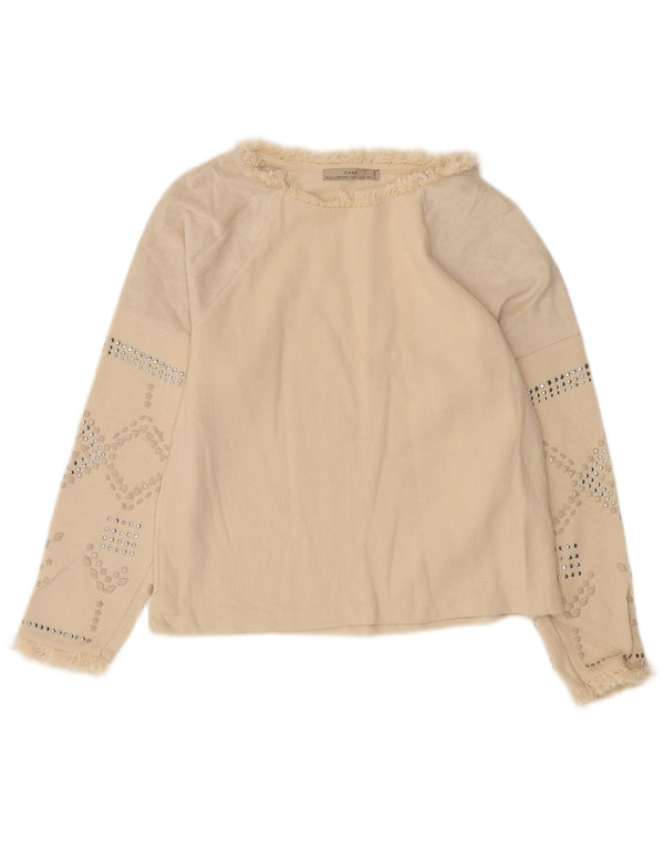 Женская блузка с длинным рукавом Zara, Великобритания, 10 маленьких размеров, хлопок с геометрическим узором белого цвета