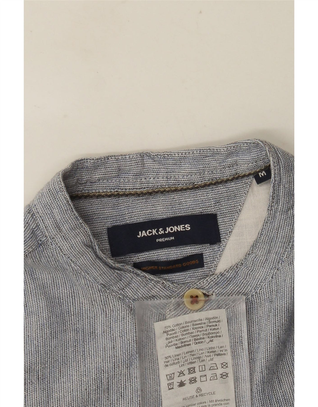 JACK & JONES Мужская рубашка среднего размера из хлопка в тонкую полоску синего цвета