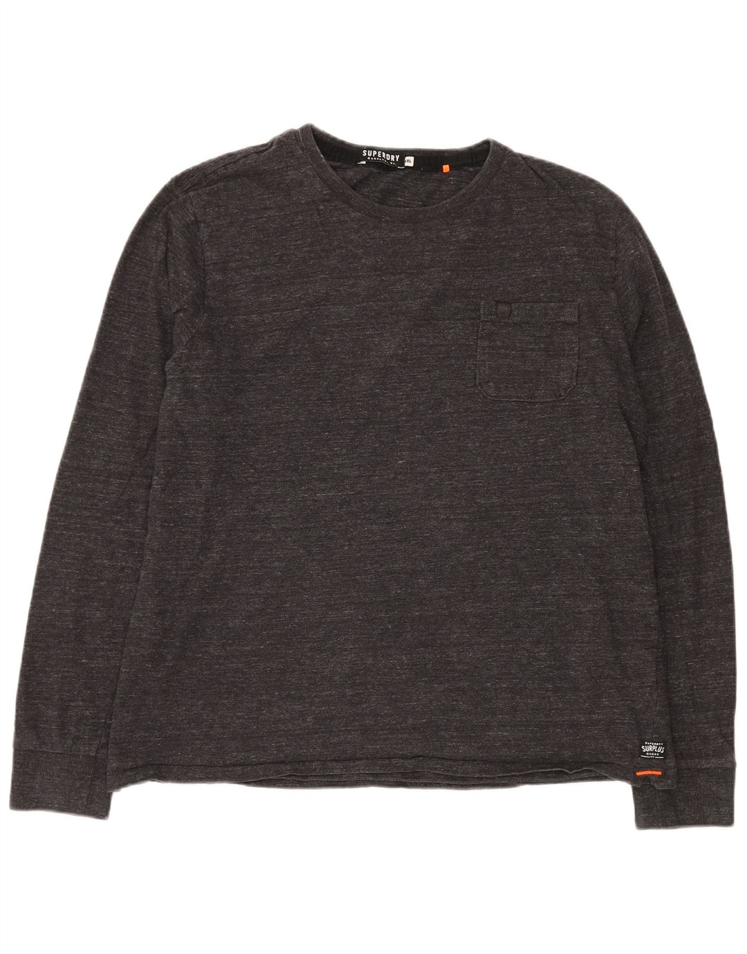 SUPERDRY Мужской топ с длинным рукавом 2XL, серый хлопок с крапинками