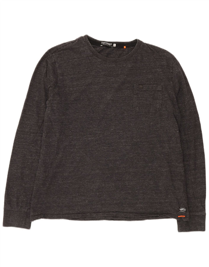 SUPERDRY Мужской топ с длинным рукавом 2XL, серый хлопок с крапинками