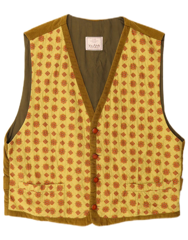 Винтажный мужской вельветовый жилет IT 50, хлопковый средний желтый цвет с цветочным принтом