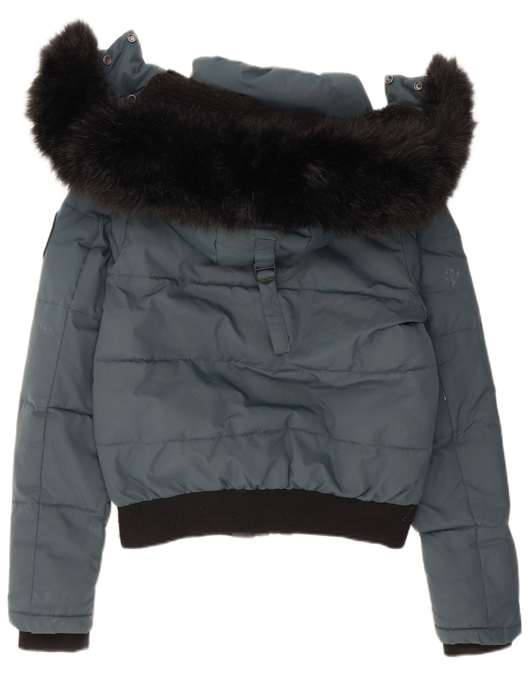 Женская утепленная куртка-бомбер с капюшоном Superdry UK 14, средний синий цвет с цветными блоками