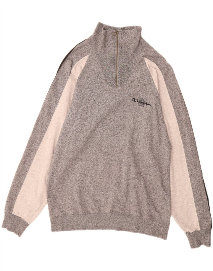 Мужской свитшот CHAMPION с воротником на молнии, большой серый с цветными блоками