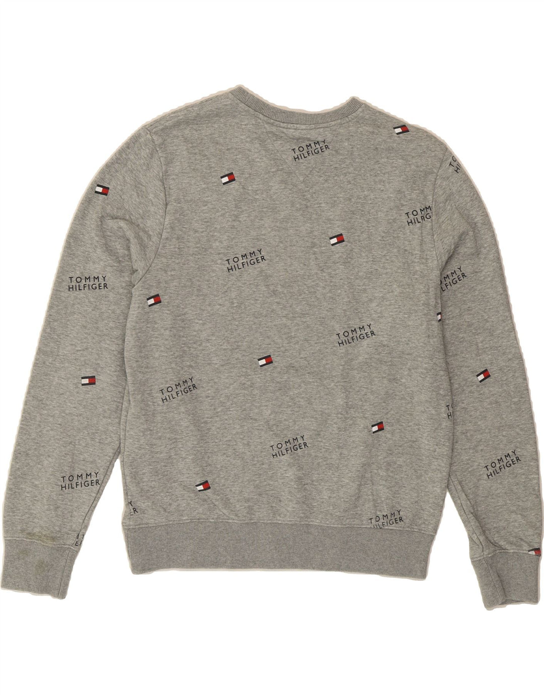 TOMMY HILFIGER Mens Graphic Sweatshirt Jumper Small Grey Cotton Vintage Tommy Hilfiger and Second-Hand Tommy Hilfiger from Messina Hembry 