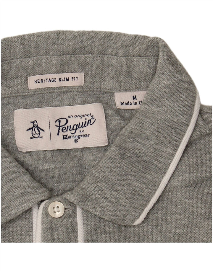 Мужская рубашка-поло Penguin Heritage Slim Fit среднего серого цвета в полоску