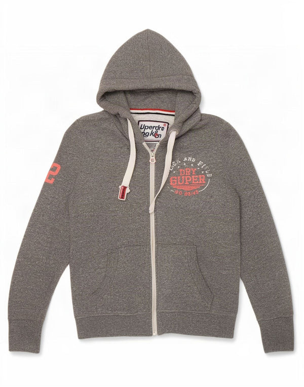 Женский свитер с капюшоном на молнии с графическим рисунком Superdry UK 14, хлопковый средний серый цвет