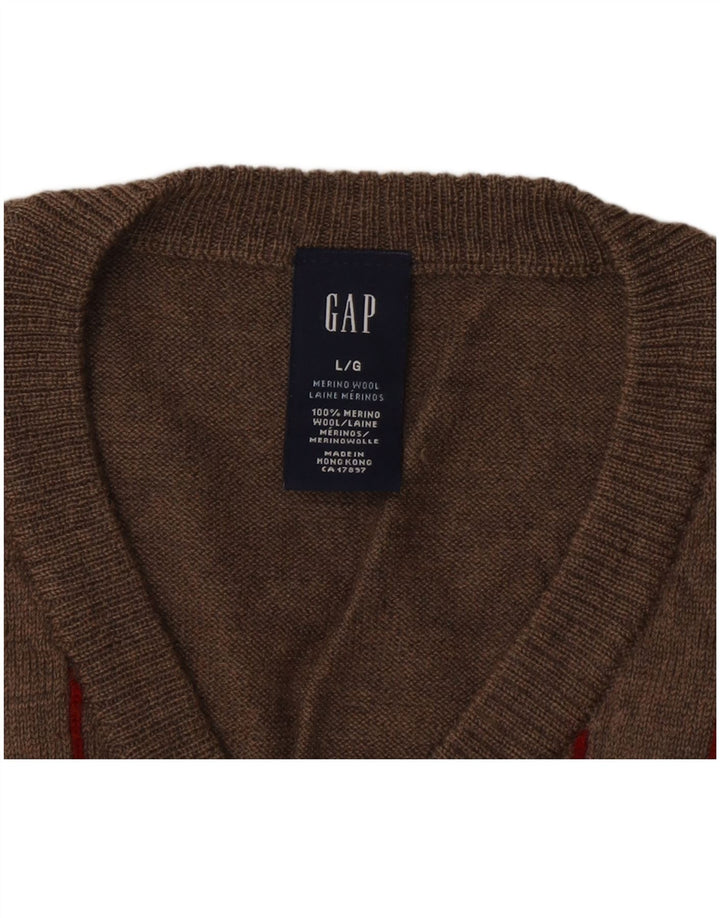 Мужской джемпер Gap с v-образным вырезом, большой серый полосатый свитер из мериносовой шерсти